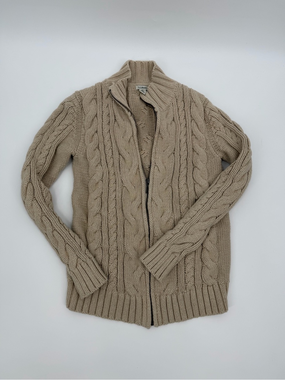 L.L. Bean Men's Cable-Knit Zip Cardigan - Taupe